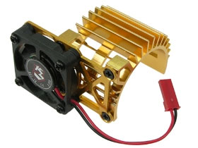 3RACING Extended Motor Heat Sink W/ Fan For 540 Motor (Fan-Shaped) - Gold - 3RAC-MHS008/GO