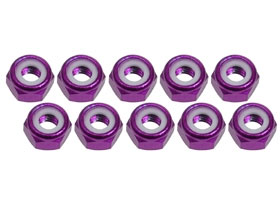 3RACING 4mm Aluminum Lock Nuts (10 Pcs) - Purple - 3RAC-N40/PU