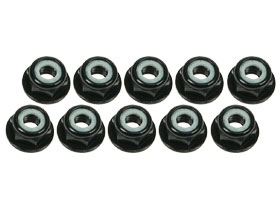 3RACING 4mm Aluminum Flanged Lock Nuts (10 Pcs) - Black - 3RAC-NF40/BL