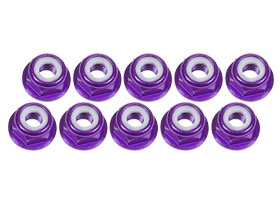 3RACING 4mm Aluminum Flanged Lock Nuts (10 Pcs) - Purple - 3RAC-NF40/PU