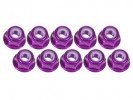 3RACING 3mm Aluminum Flanged Lock Nuts (10 Pcs) - Purple - 3RAC-NF30/PU