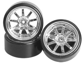 3RACING 1/10 On Road Car 9 Spoke Wheel & Tyre Set For Drift(5mm Offset) - WH-24/SI