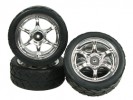 Tamiya GT-01 GT01 Chassis 6 Spoke Tyre Set - Silver Color For 1/12 Tamiya GT-01 - 3Racing WH-07/SI