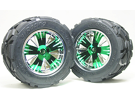 Traxxas Revo HPI Savage 21 /HPI Savage 25 /Traxxas Revo Ton Wheel & Tyre Set 40 Series - Wide Offset ( 1 Pairs ) - Green Color - 3RACING RE-043A/G2