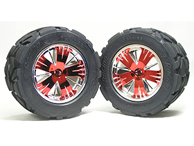 Traxxas Revo HPI Savage 21 /HPI Savage 25 /Traxxas Revo Ton Wheel & Tyre Set 40 Series - Wide Offset ( 1 Pairs ) - Red Color - 3RACING RE-043A/R2